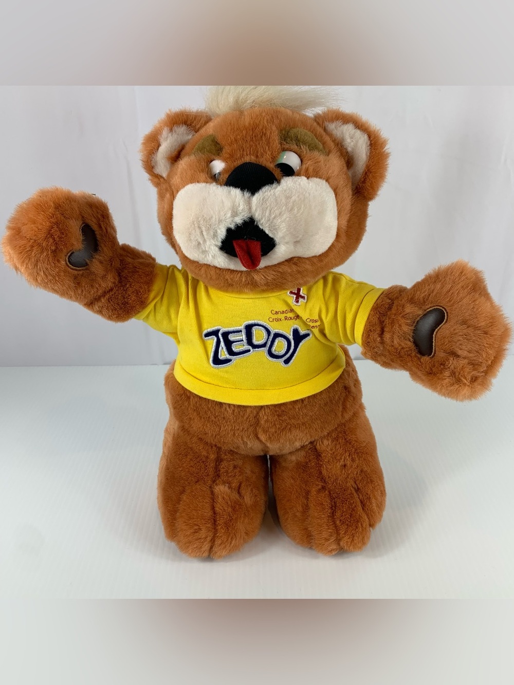 Vintage Zeddy Bear Canadian Red Cross Zellers Stores 15" Plush Yellow Sweater